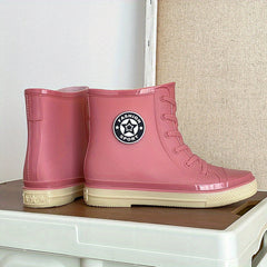 Women's Lace Up Rain Boots Waterproof Short Boots