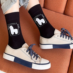 3 Pairs Cartoon Alpaca Print Socks Comfy & Mid Tube Women's Stockings