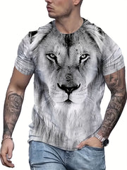 Men's Lion Pattern 3D Print Sports T-shirt Casual Round Neck Tee Shirt