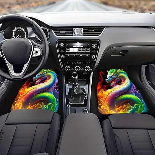 4pcs Dragon Pattern Car Floor Mats - Non-slip & Stain-Resistant