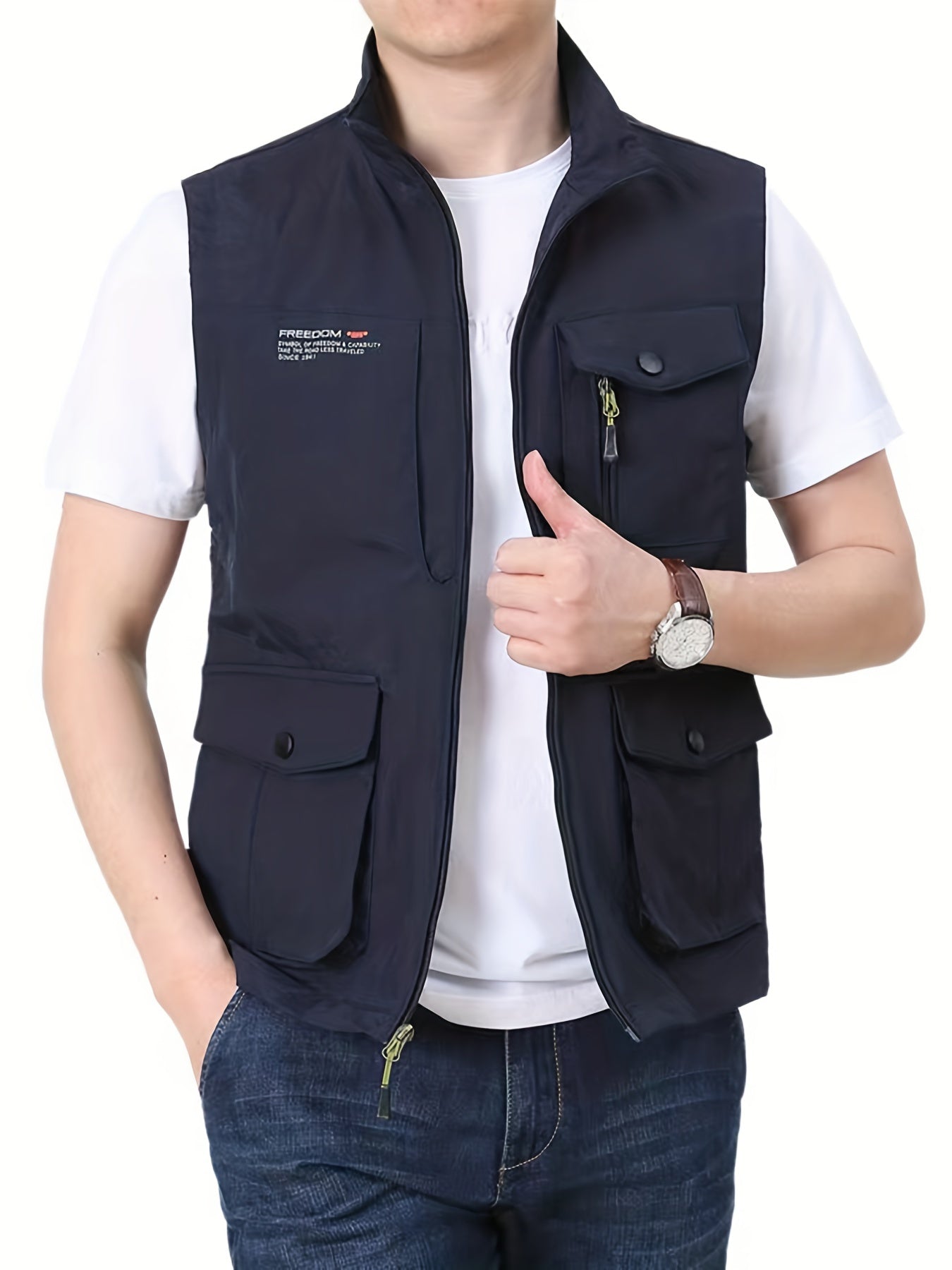 Men's Cargo Vest Stand Collar Zip Up Outwear