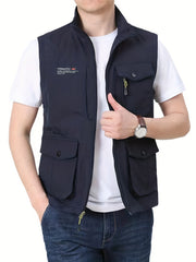Men's Cargo Vest Stand Collar Zip Up Outwear