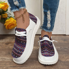 Women's Skate Shoes with Square Pattern, Lace-Up Canvas Sneakers