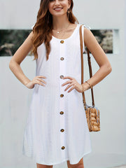 Eyelet Dress Button Front Casual Sleeveless Solid Dress