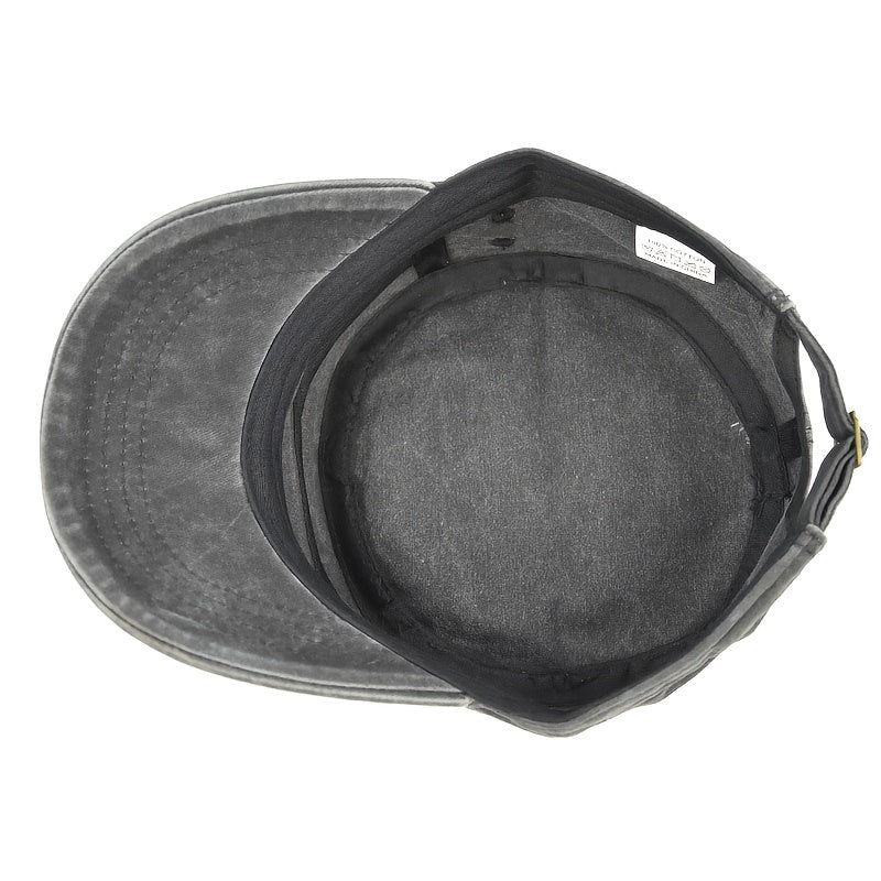 Vintage Washed Cotton Military Cadet Flat Top Cap Adjustable Hat