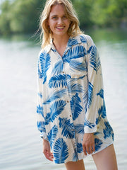 Lapel Button Front Beach Cover Up Shirt Long Sleeve Soft Sun Protection