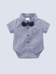 Baby Boys Gentleman Outfits Suits Bowtie Striped Bodysuit Suspender Shorts Dress