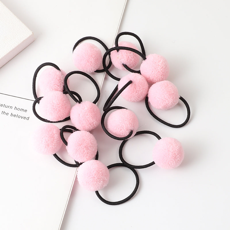 10pcs Girls Cartoon Plush Ball Hair Ties Sweet Decorative Hair Accessories
