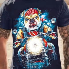 Men's 3D Dog Biker Print Tee for Summer Outdoors
