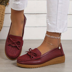 Women's Soft Sole Bow Flat Loafers - Non Slip Outdoor Flats