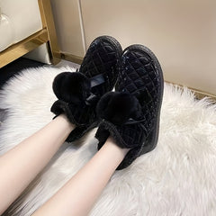 Women's Quilted Winter Snow Boots with Pom Poms