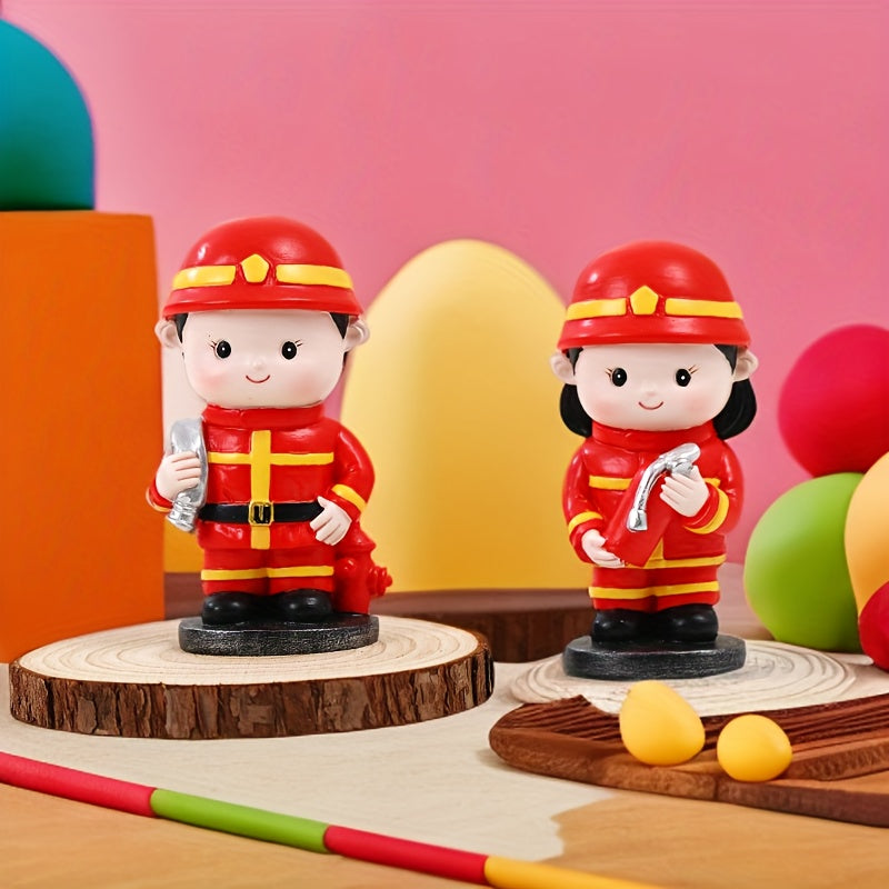 Firefighter Figurine Red Resin Crafted Doll Fire Truck Gear Christmas Gift Decor