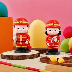 Firefighter Figurine Red Resin Crafted Doll Fire Truck Gear Christmas Gift Decor