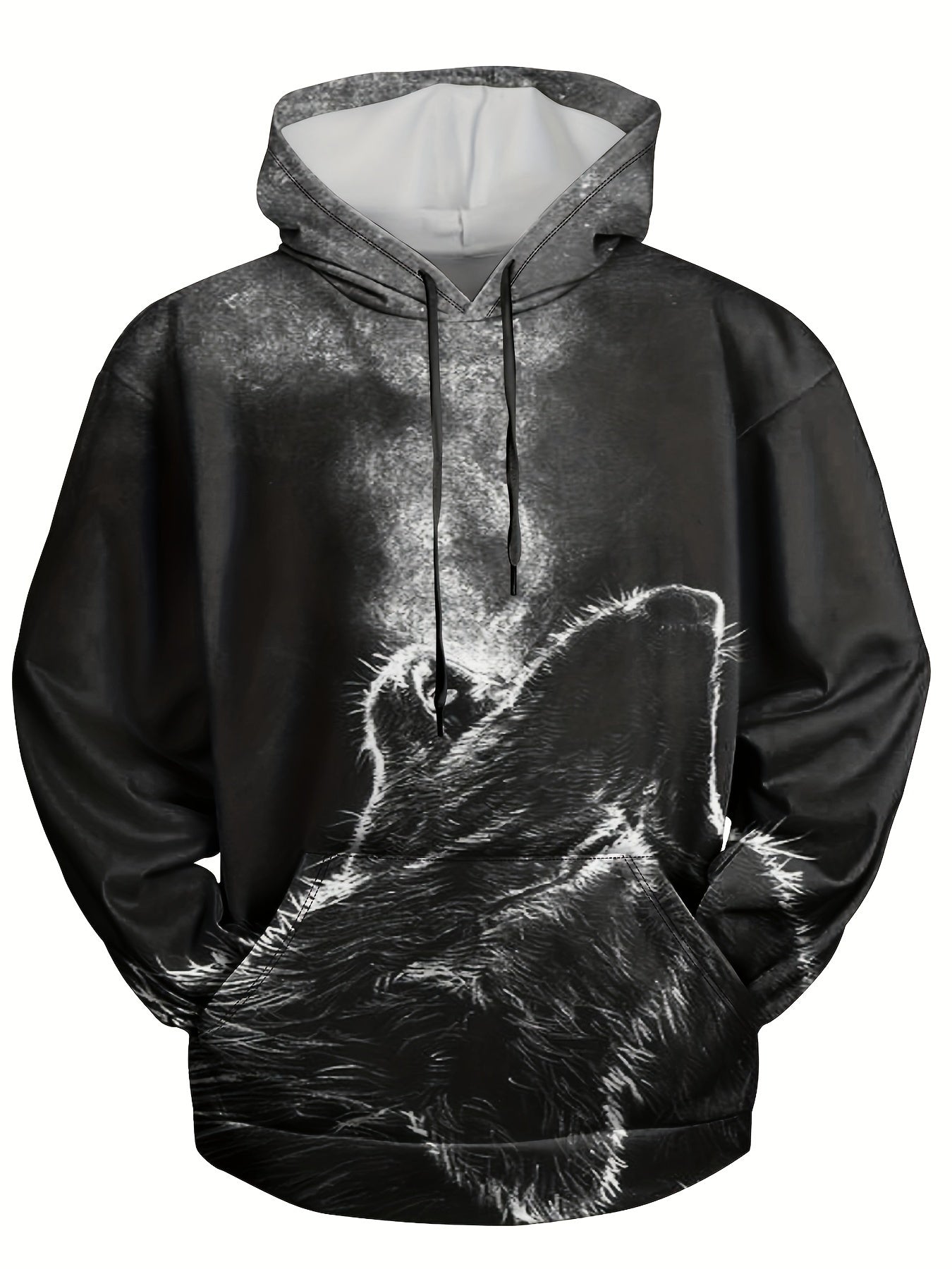 Men's Wolf Graphic Print Hoodie Pullover for Autumn Winter