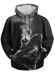 Men's Wolf Graphic Print Hoodie Pullover for Autumn Winter