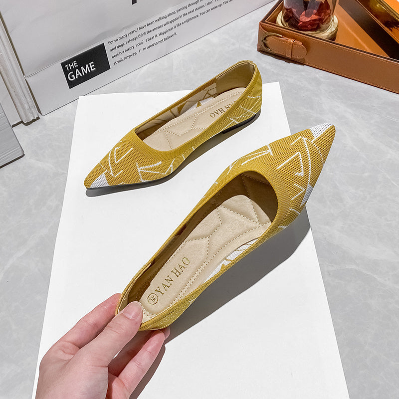 Women's Breathable Knit Flat Shoes Pointed Toe Slip on Casual Shoes