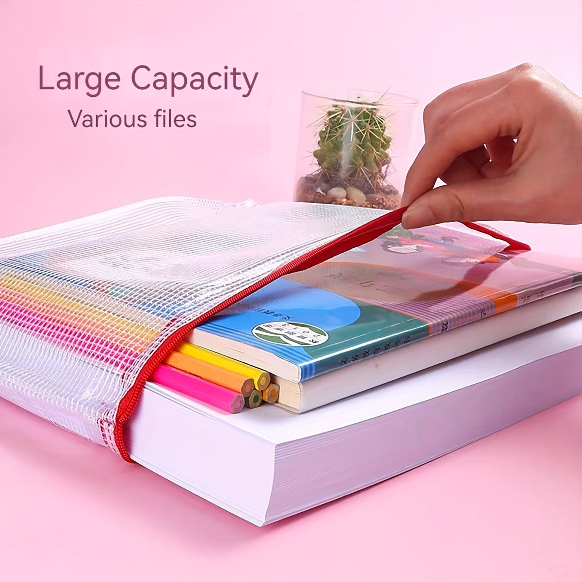 10pcs Grid Zipper File Bag Pen Bag Stationery Office Transparent Data Storage