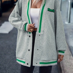 Plunging Button Front Cardigan Casual Loose Fit Long Sleeve
