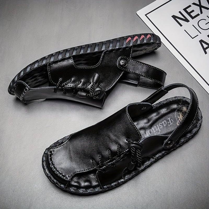 Men's Leather Slip On Slide Sandals Outdoor Walking Shoes