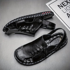 Men's Leather Slip On Slide Sandals Outdoor Walking Shoes