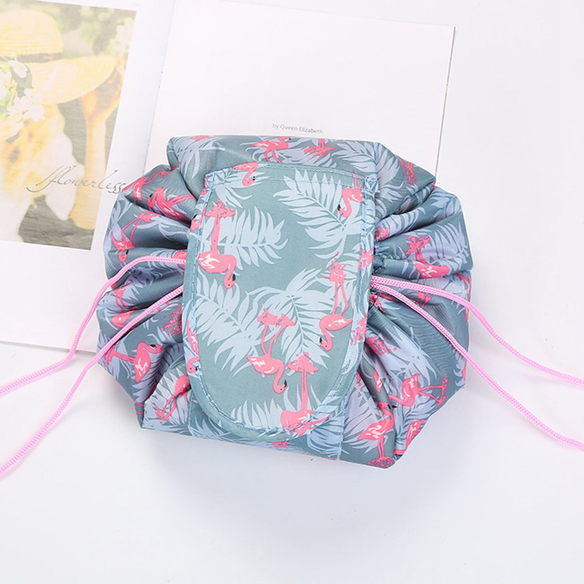 Drawstring Makeup Bag Flamingo Waterproof Travel Cosmetic Pouch