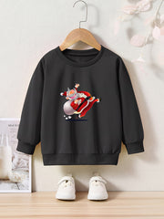Christmas Santa Print Girls Pullover Sweatshirt Long Sleeve Crew Neck Tops