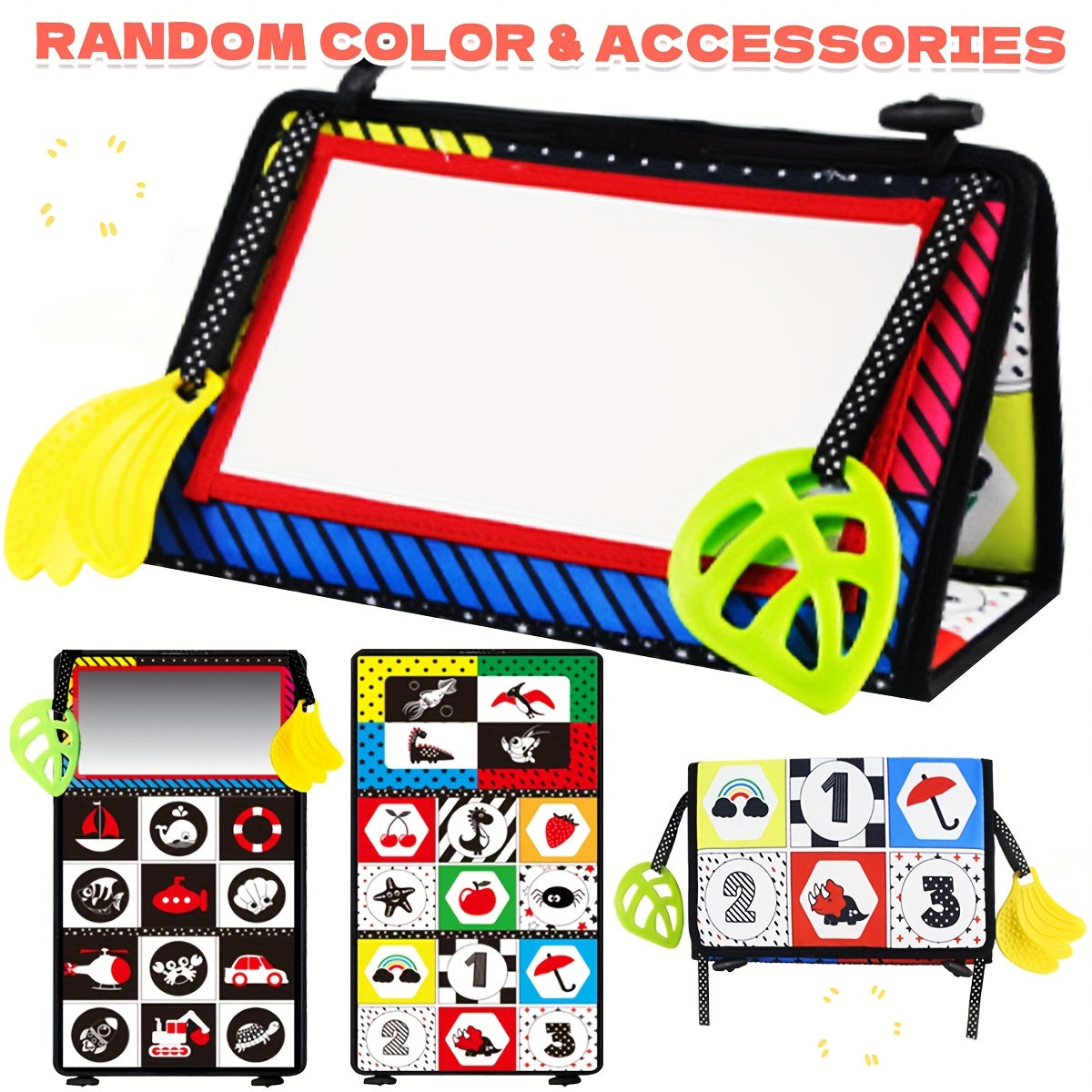 3-in-1 Sensory Mirror Cloth Book for Babies High Contrast Visual Stimulation Toy
