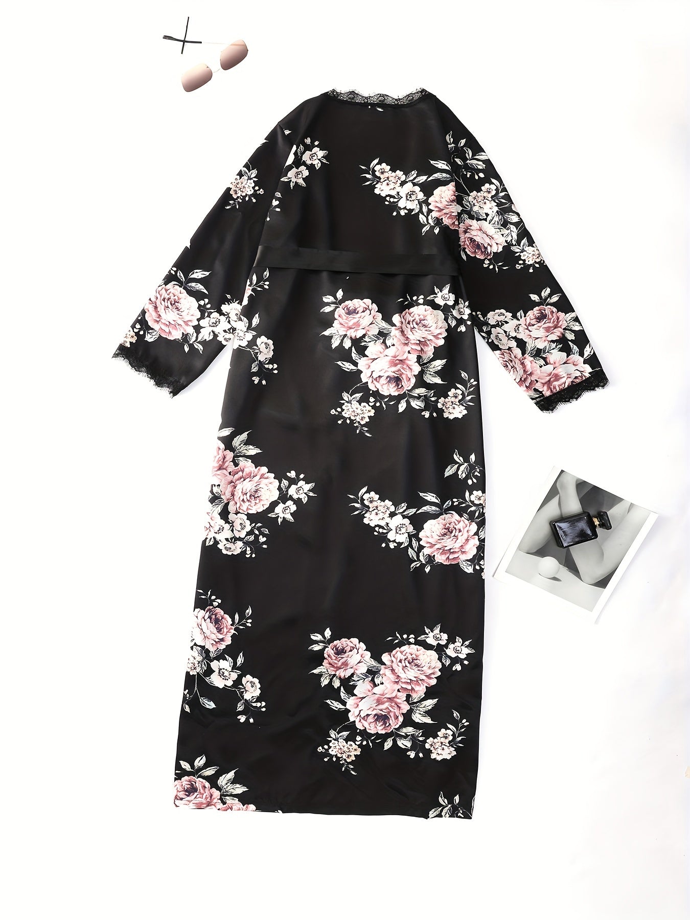 Women's Long Floral Print Kimono Nightgown