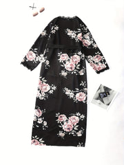 Women's Long Floral Print Kimono Nightgown