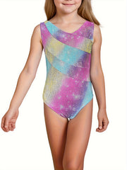 Gradient Sleeveless Gymnastics Leotard - Girls Stretchy Ballet Suit