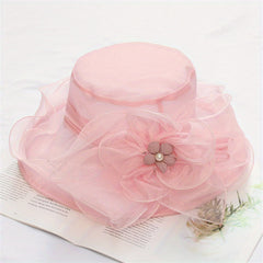 Ruffles Sun Hat Flower Decor Organza Church Derby Hats Mesh Travel Beach Hats