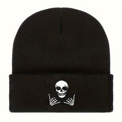Skull Embroidered Knitted Hat Winter Warm Hat