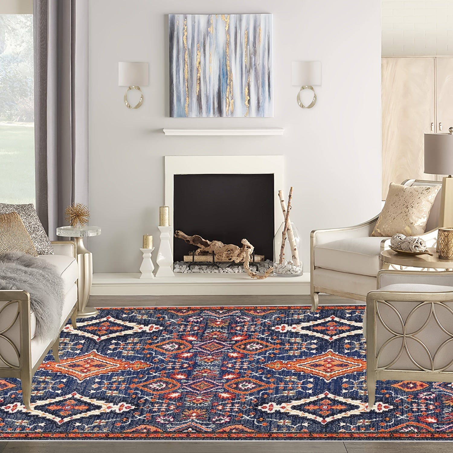 Boho Area Rug Soft Machine Washable Non-Slip Backing Stain Resistant Carpet