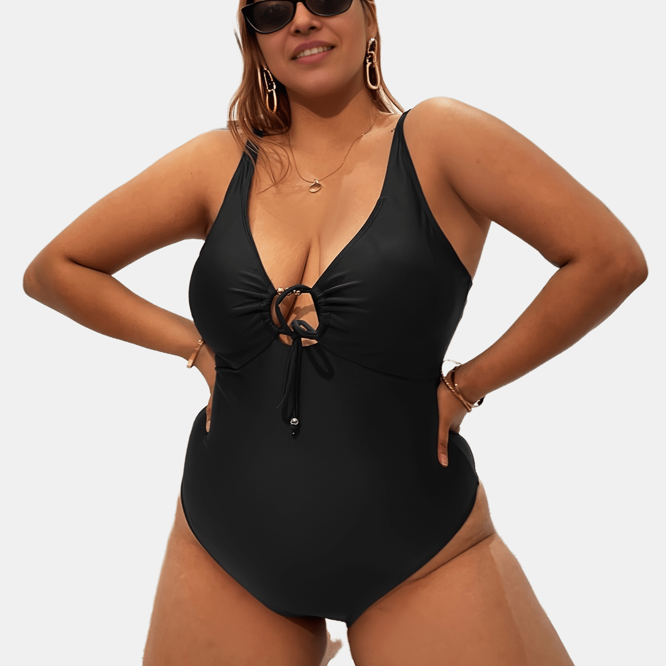 Knot Front Cut Out Solid One Piece Swimsuit
