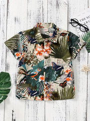 Boys Bird Butterfly Leaves Print Short Sleeves Shirt