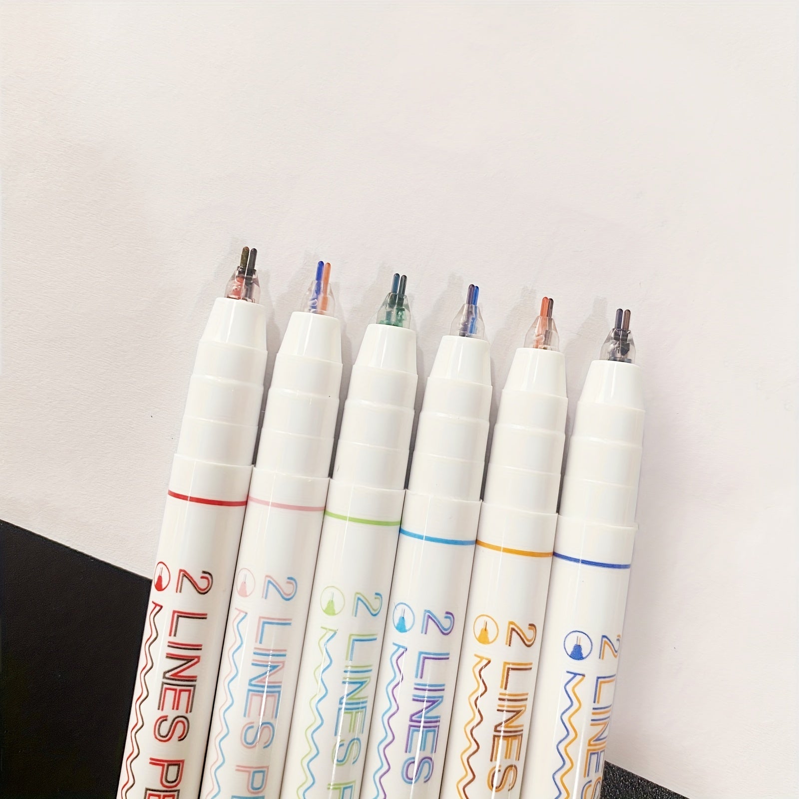 6pcs Double Line Stereo Gel Pens, Colorful Ink, Smooth Writing