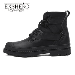 EXSHERO Men's Leather Snow Boots Warm Cotton Comfortable Anti skid Winter