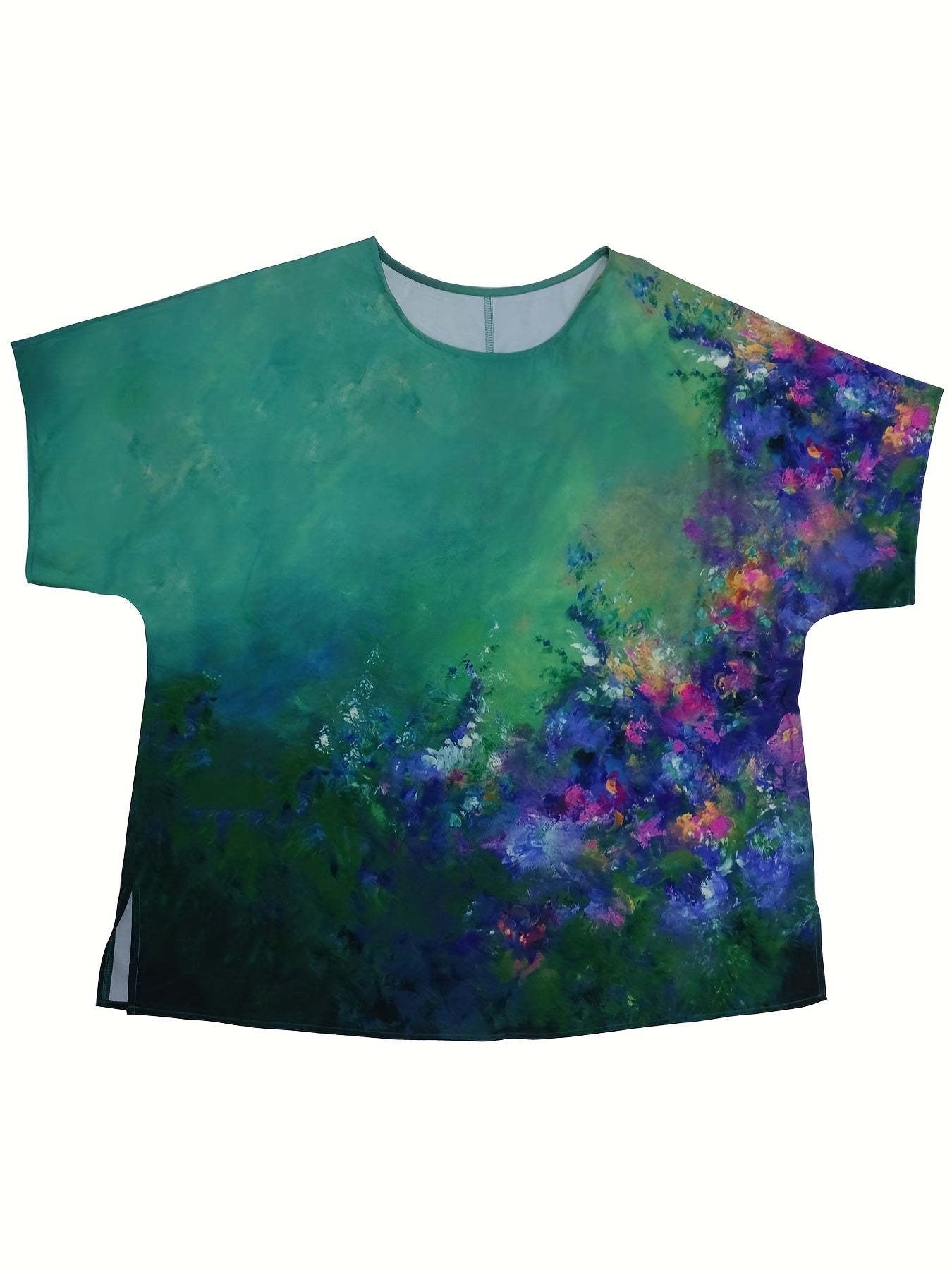 Casual Blouse Women's Plus Painting Print Short Sleeve Round Neck