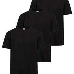 3pcs Men's Solid T shirt Active Breathable & Quick-Dry for Workouts