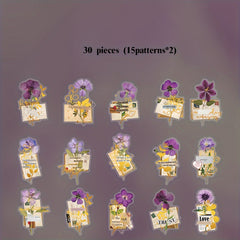 30pcs Retro Flower Dried Stickers for Crafts and Decor