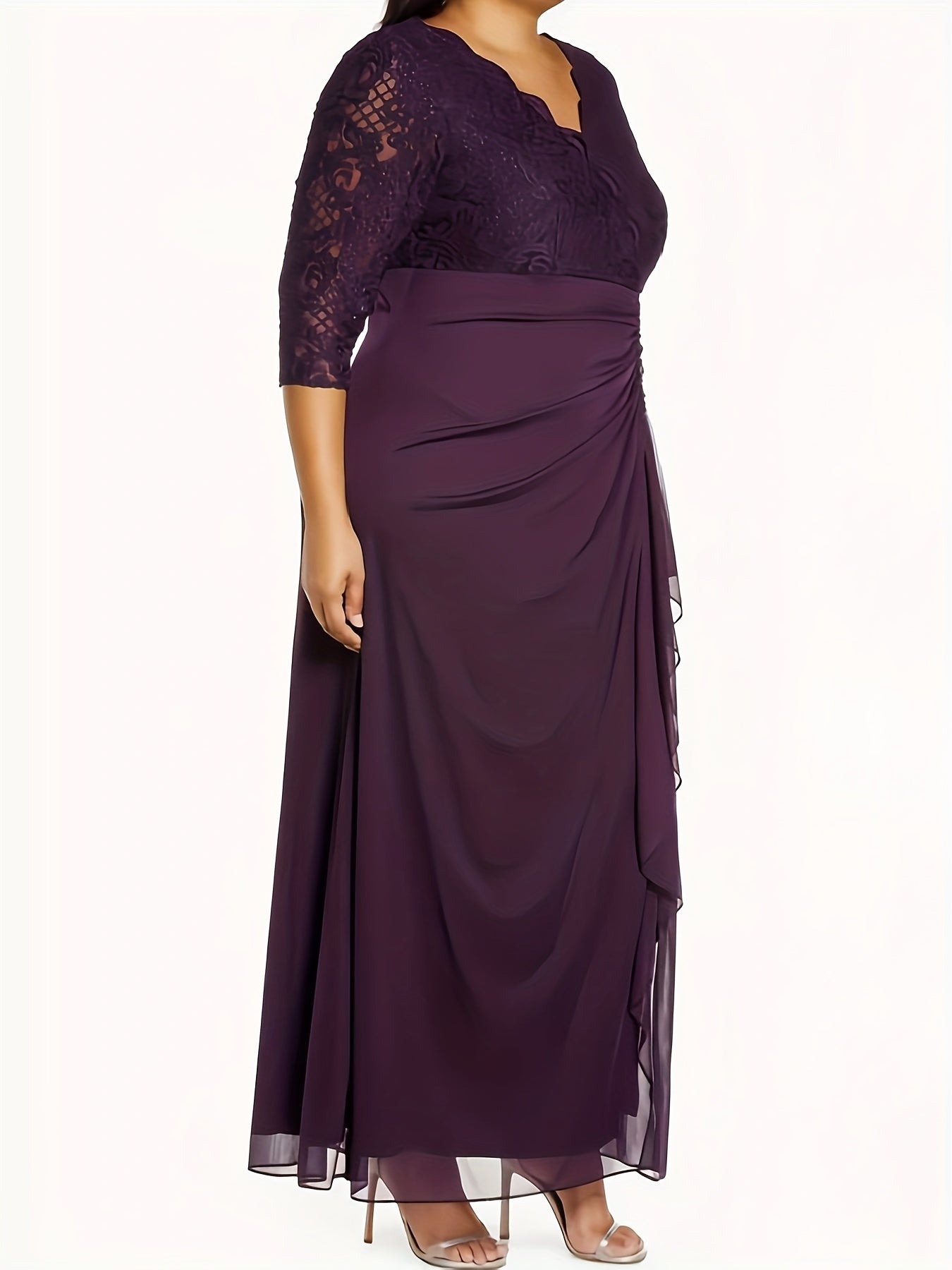 Lace Sleeve Drape Neck Party Dress