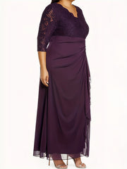 Lace Sleeve Drape Neck Party Dress