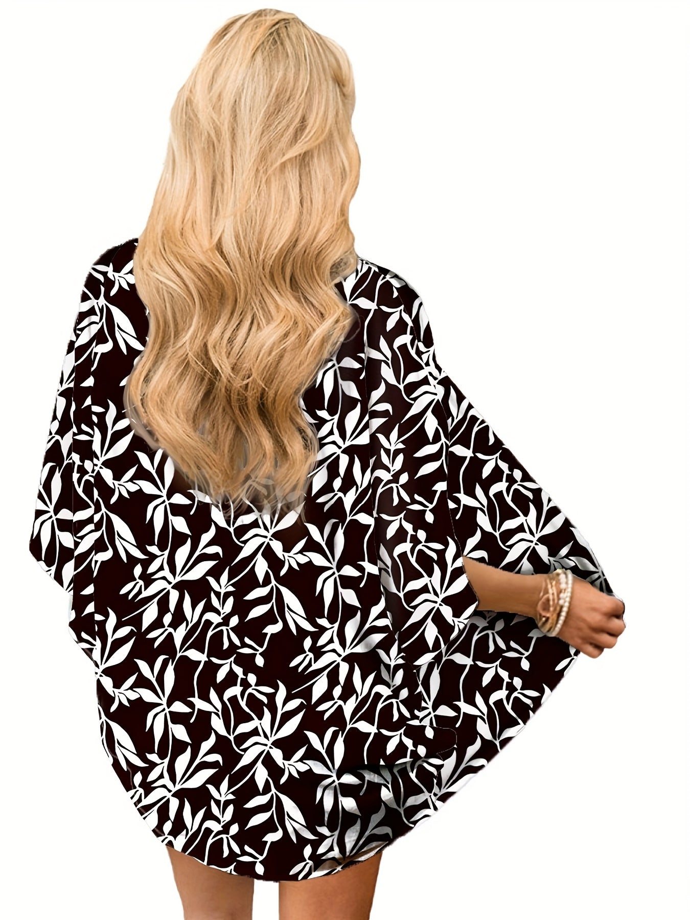 Print Cover Up Shirt V Neck Long Sleeves Loose Fit Casual Semi Sheer Cardigan