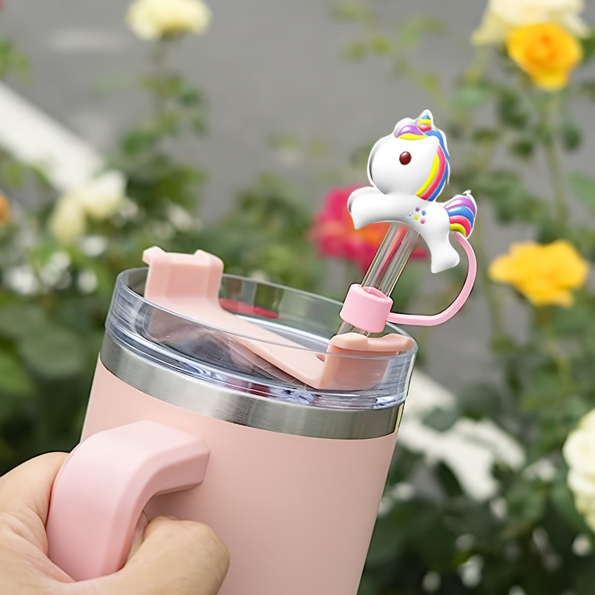 3pcs Rainbow Horse Silicone Straw Sleeves 8mm 10mm Cup Accessories