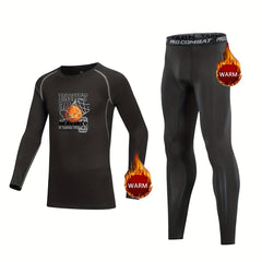 Kids Compression Fleece Sets Cartoon Pattern Pullover Elastic Waist Pants