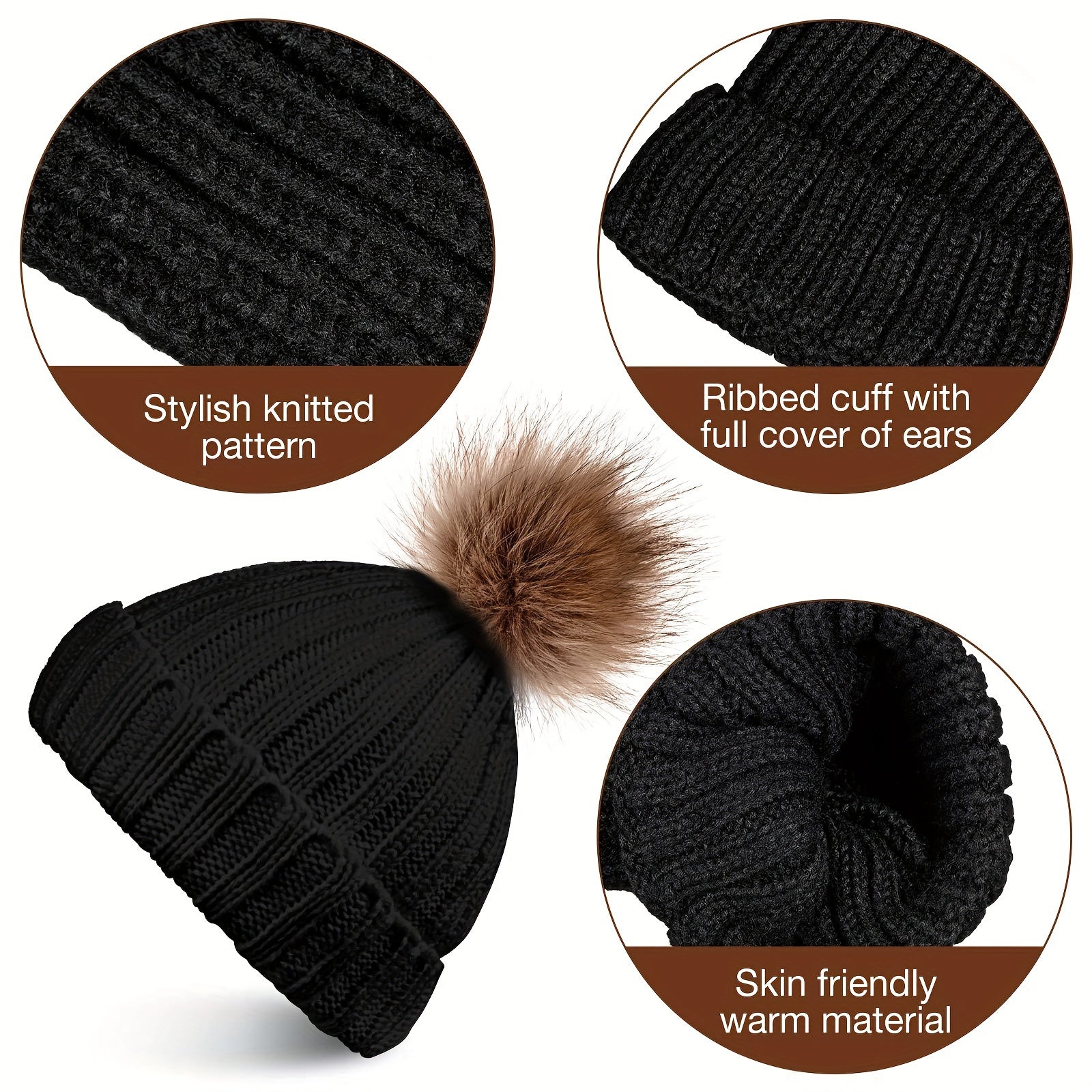 Winter Knitted Beanie Hat Glove Set Touch Screen Gloves