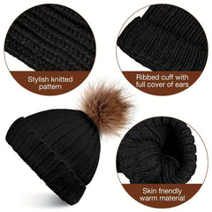 Winter Knitted Beanie Hat Glove Set Touch Screen Gloves
