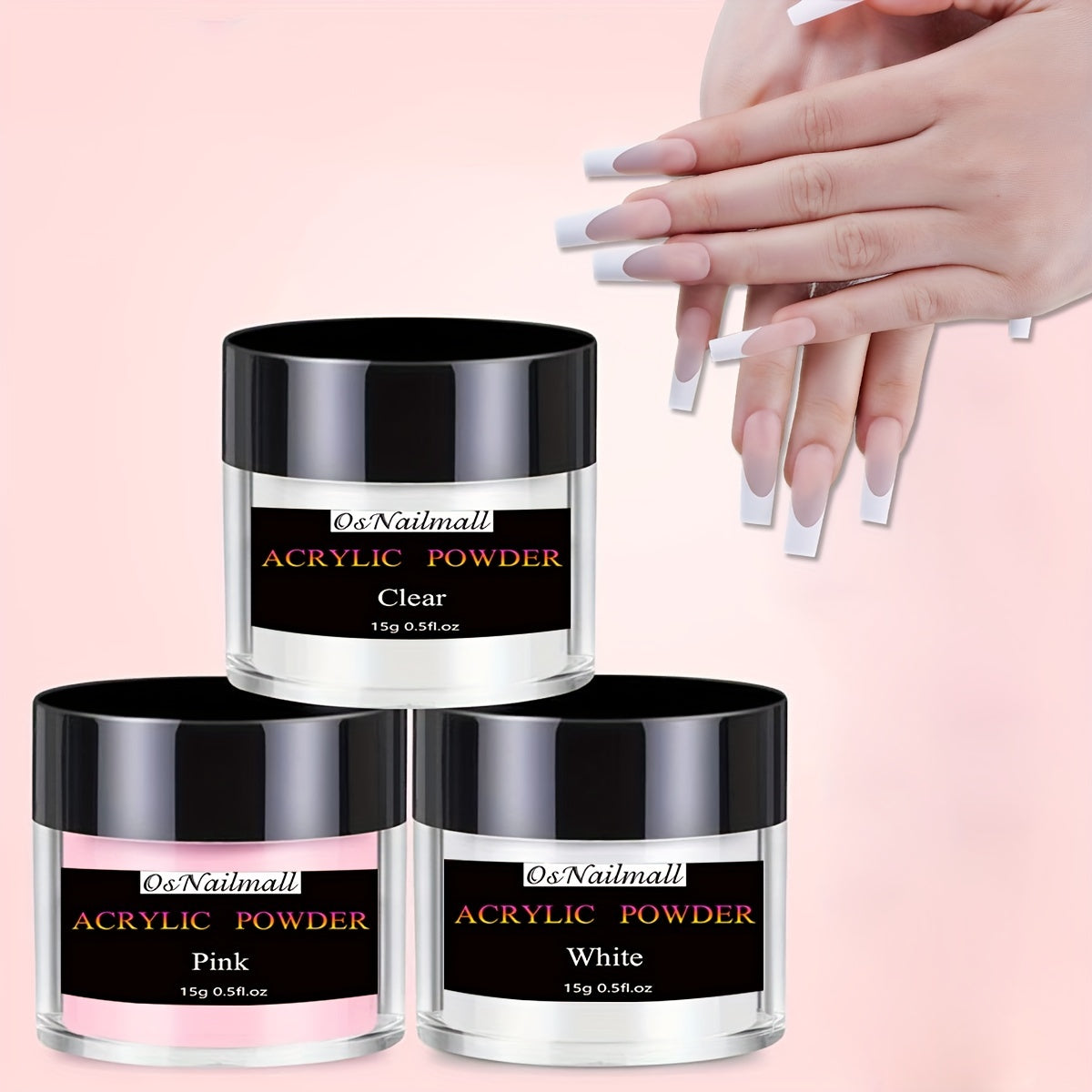 Clear Pink Acrylic Powder French Nail Art Tip Extension Pattern DIY