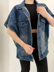 Loose Fit Denim Jackets Single Breasted Button Flap Pockets Lapel Denim Coats