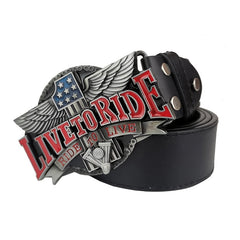 Men's Enamel Live To Ride Belt Buckle with PU Belt, Birthday Gift